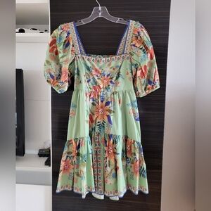 Farm Rio Bright Yard Minidress with Puff Sleeves